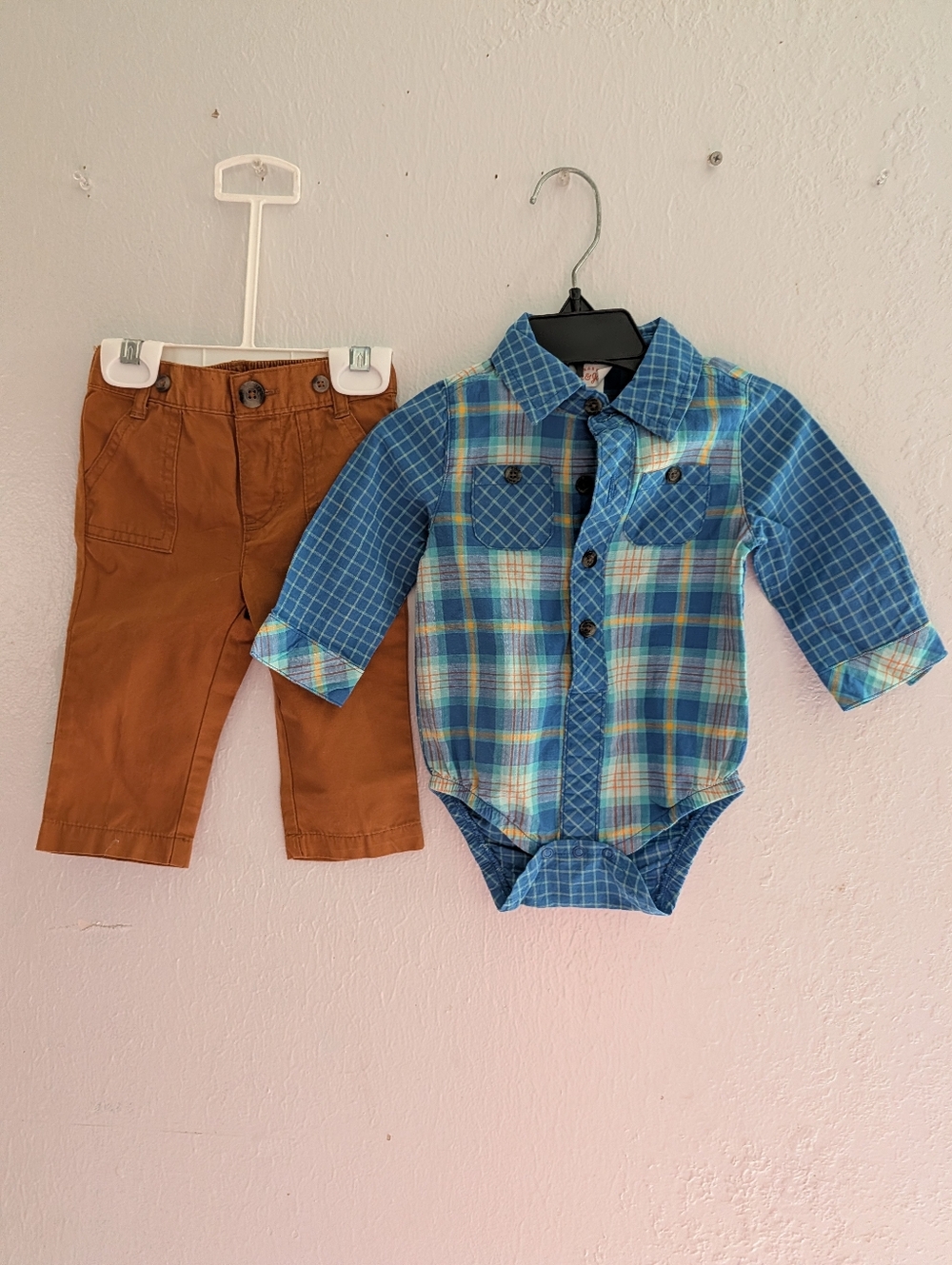 Cat & Jack Blue Plaid Button-Up One-Piece with Pants